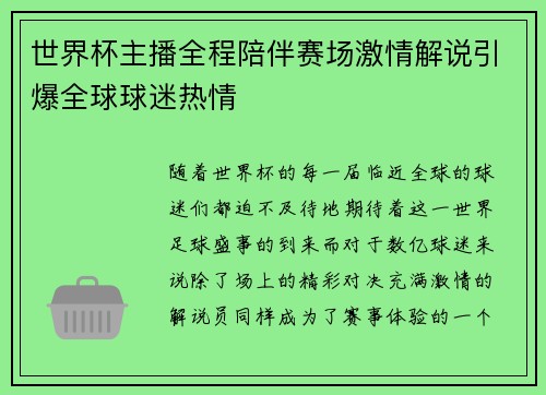 世界杯主播全程陪伴赛场激情解说引爆全球球迷热情